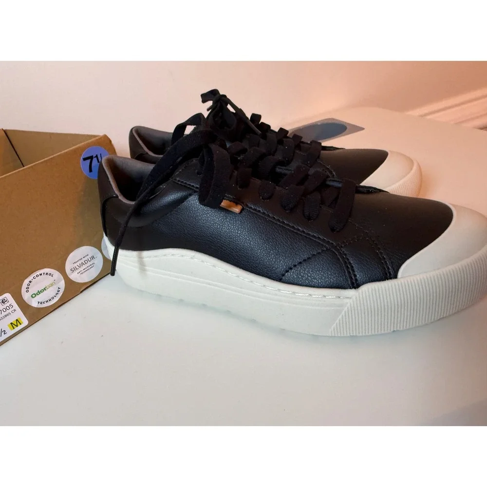 Dr. Scholls Time Off Sneaker Womens 7.5 Black Platform Lace Up Walking Shoe